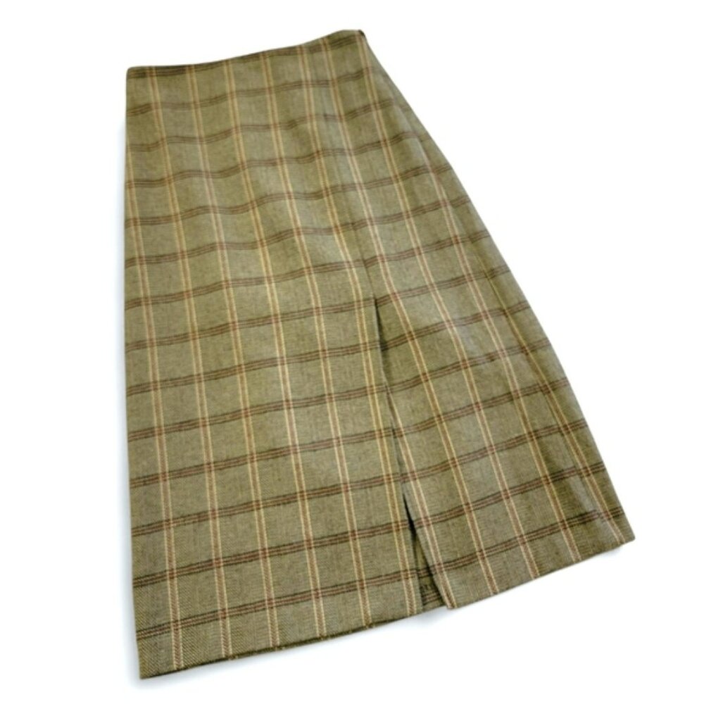 By The Shew Long Plaid Tan Skirt Size Small Front Slit Fall Boot Season